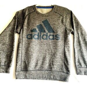 VTG Men's Adidas Size Small CLIMAWARM Grey Cotton Pullover Hoodie Sweater
